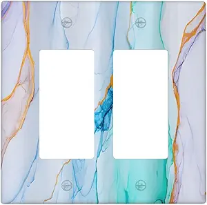 Decorative Outlet Covers Modern Ink Blue Green Marble Texure 2 Gang Light Switch Cover Plate Double Rocker Wall Plate Switch Plate Covers Faceplate for Kitchen Bathroom Home Decor