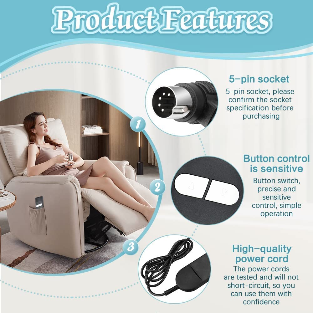 Controlador Reclinable Eléctrico, Multifunción, 2 Botones, 5 Pines, Interruptor Reclinable Eléctrico, Controlador De Mano para Sillas Elevadoras, Sofá, Silla De Masaje