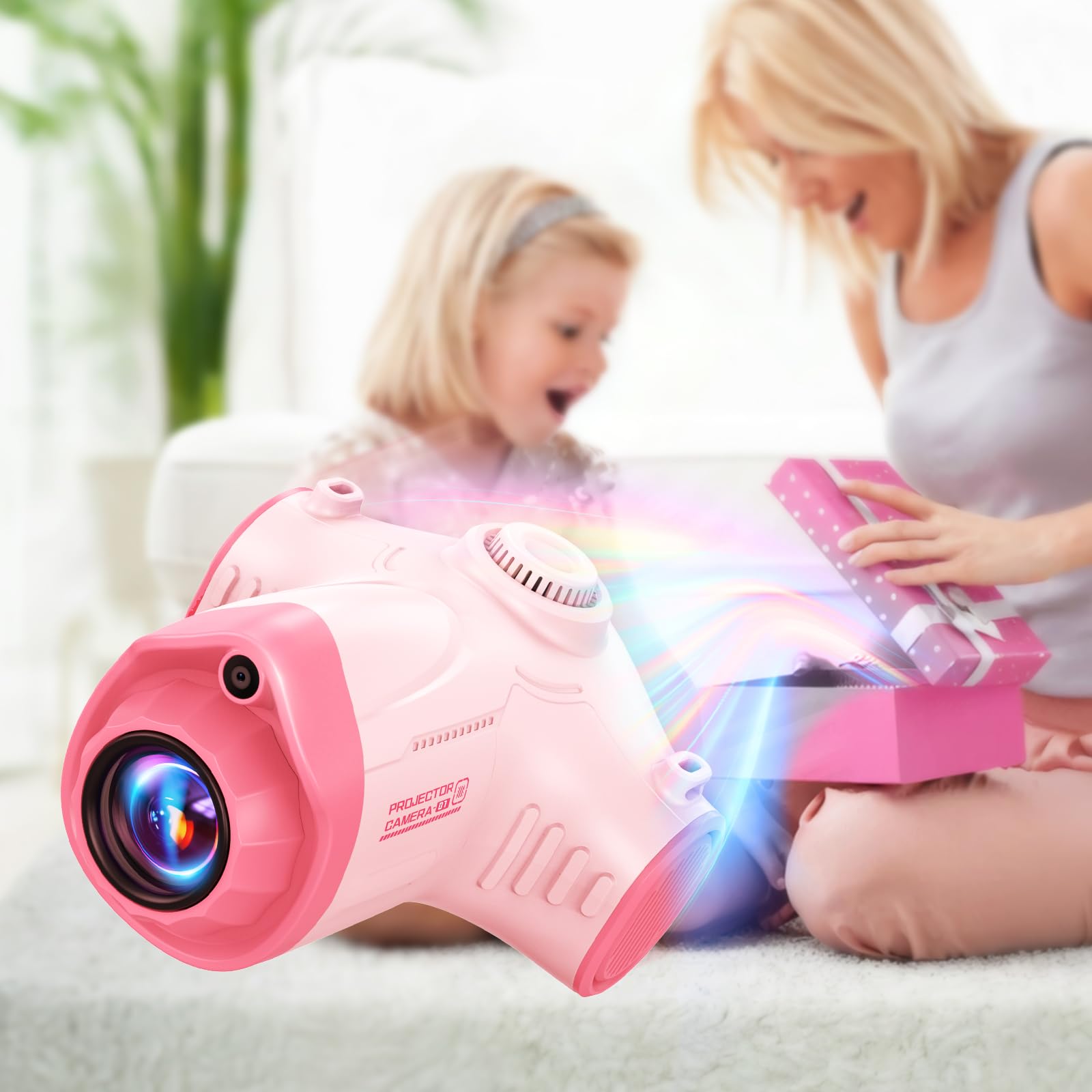 CHAKEYAKE Camara Fotos Infantil con Función de Proyección, 1080P Camara de Fotos para Niños con Trípode, Tarjeta SD 32G, Baterías 2500 mAh, Regalo para Niñas y Niños 3 4 5 6 7 8 9 10 11 12 Años-Rosa