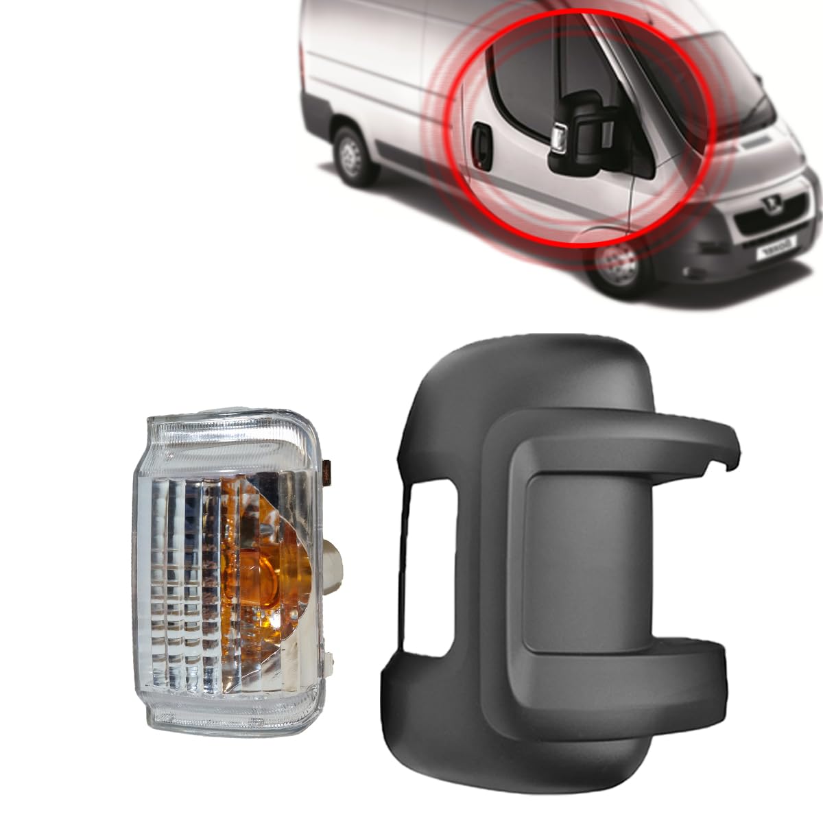 Copertura specchietto + indicatore di direzione destro specchietto retrovisore esterno tappo lato passeggero + indicatore di direzione compatibile con Peugeot Boxer Fiat Ducato Citroën