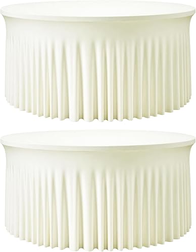 Miniatura 73 de Mantel redondo de 60 pulgadas blanco con borde elástico – Mantel ajustado sin arrugas y lavable para mesa redonda de 5 pies, mantel reutilizable