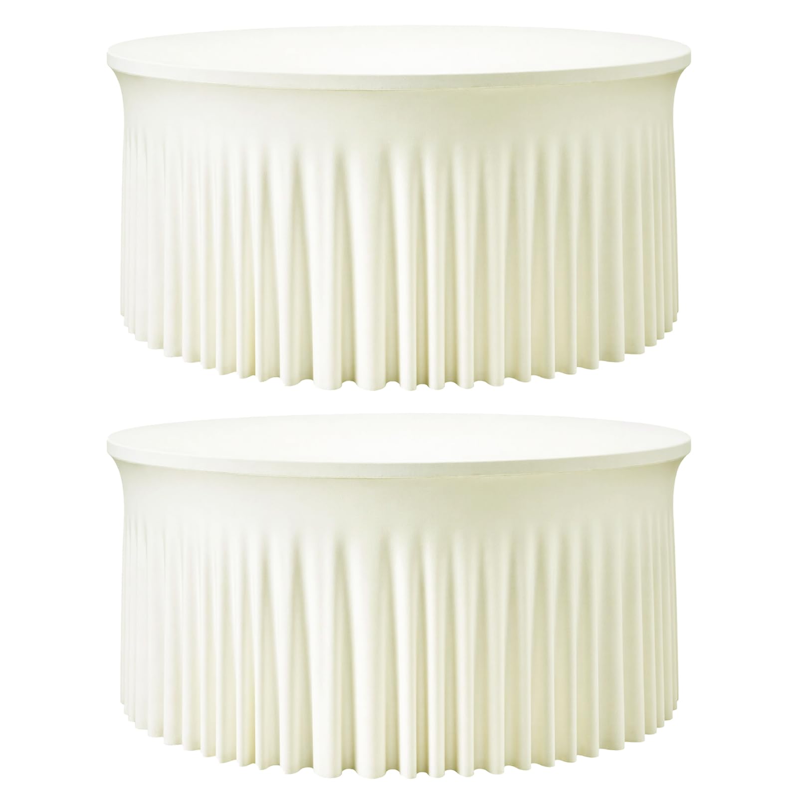 Photo 1 of GEWONELIFE 2 Pack Ivory 72 inch Round Spandex Tablecloth, Washable Stretchy Fitted 6FT Round Tables,Elastic Edge with Skirt, Wrinkle-Free Table Cloths for Wedding Banquet Party Birthday Buffet