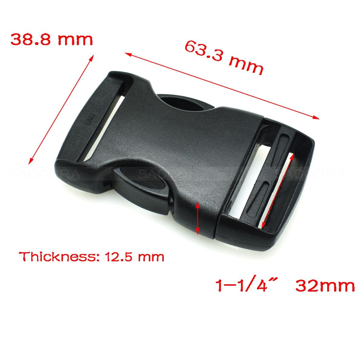 20 mm 25 mm 32 mm 38 mm 50 mm Hebilla de plástico negro arqueado y hebilla de separación interior para correas de mochila Mochila deportiva al aire libre-100 piezas, tamaño de las correas 32 mm