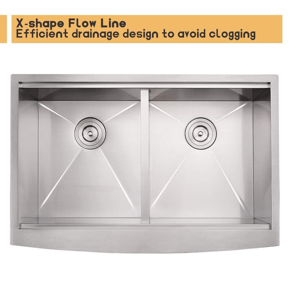 33 Stainless Steel Double Bowl Farmhouse Sink Bokaiya 33x22 Inch