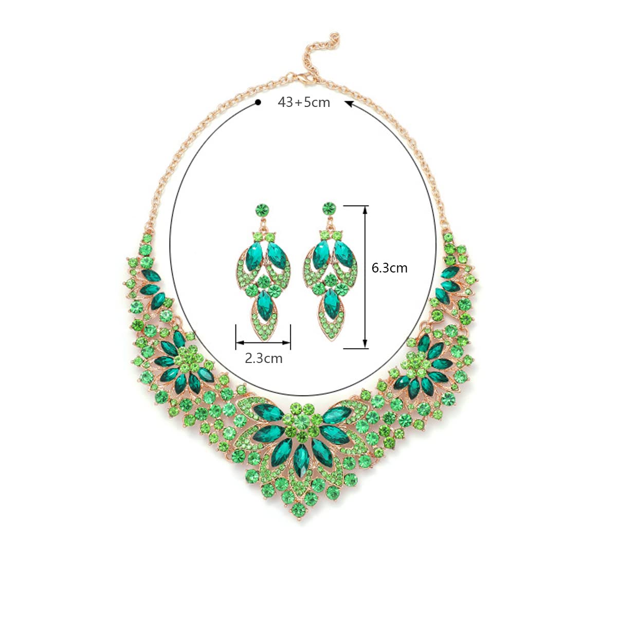 Parure Bijoux Femme, Cristal Bijoux Mariage, Cristal Fleur Ensemble Collier Boucle d'oreilles, Strass Cristal Feuille Parures de Mariée pour Femmes Filles, Vert/Blanc/Violet/Rouge/Or Champagne
