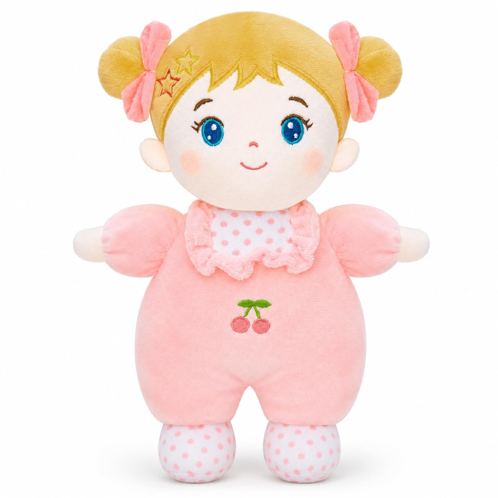 Xfrog Soft Baby Doll Plush Toy, First Babies Rag Dolls for Girls Infants, Cuddly Stuffed Companion Toys Gifts for Birthday Star Baby