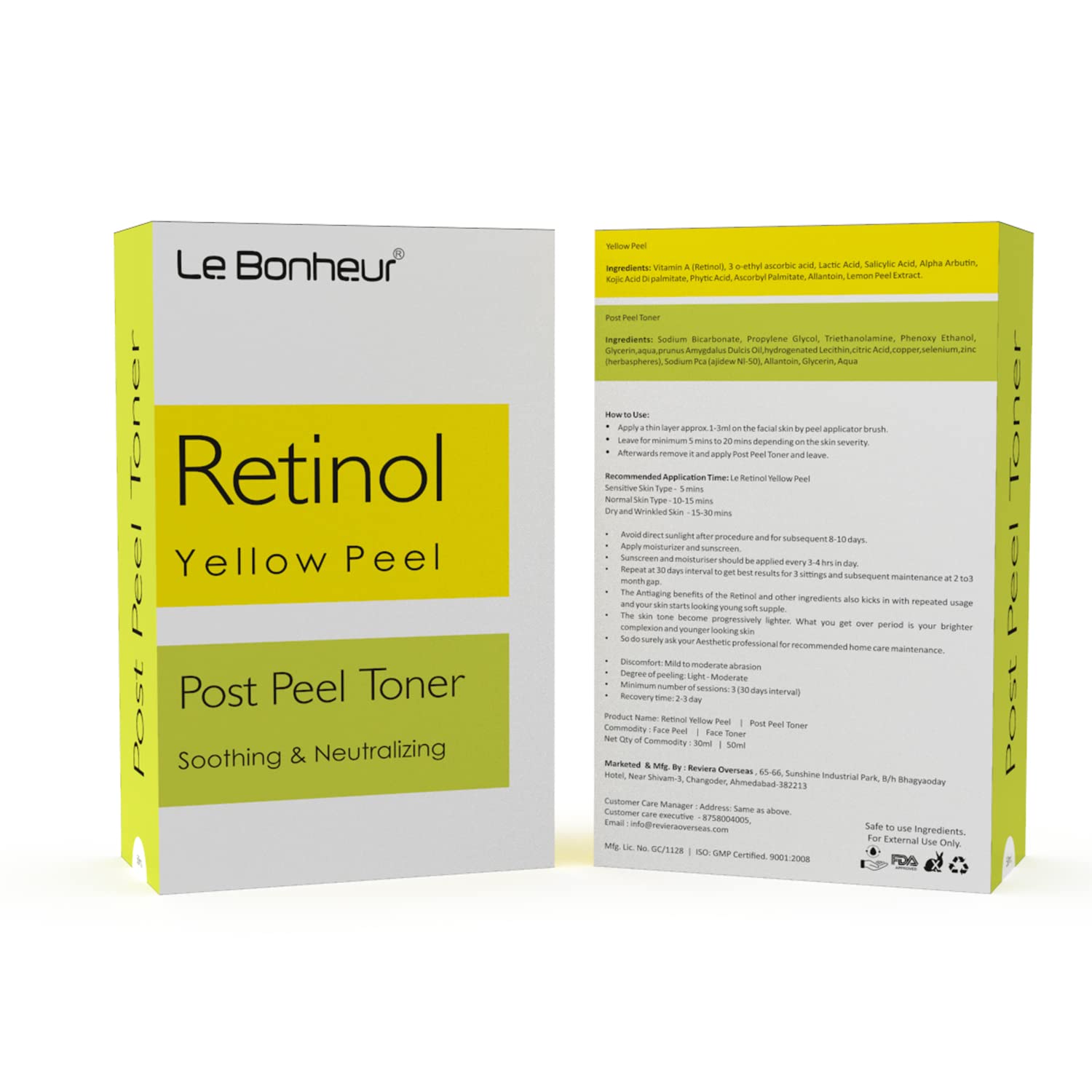 Le Bonheur Retinol Yellow Peel | Free Post Peel Neutralizer | Kojic Acid, Niacinamide, Alpha Arbutin | Naturally removes dead skin layer | Improves Skin Texture | Improves Skin Colour Tone | Men & Women | 30 ml 2