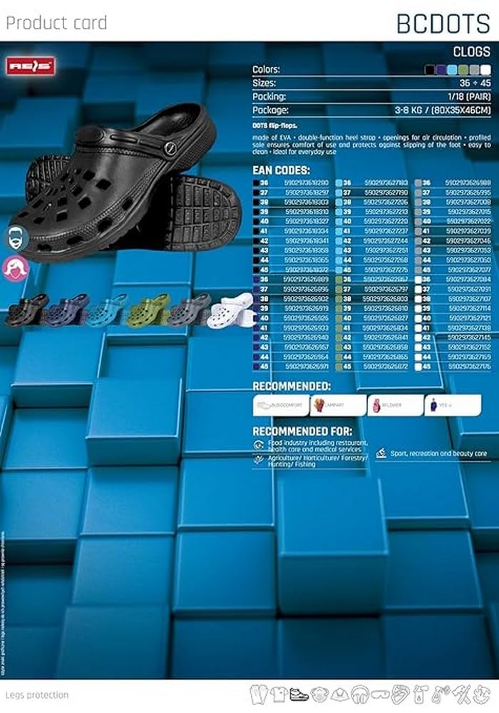 REIS BCDOTS Klapki Robocze, Ochronne, Ogrodowe, do Gastronomii, Buty Ochronne, Kolor: Szary, Rozmiar 39