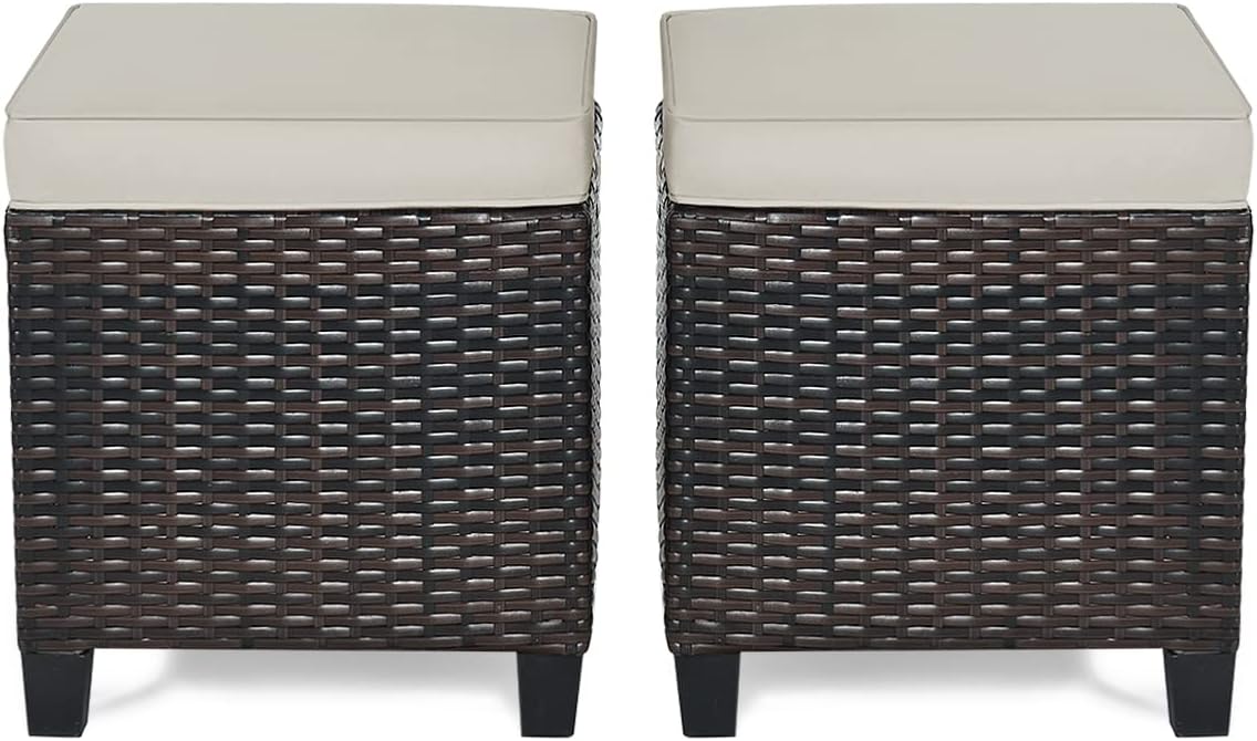 RELAX4LIFE 2Piece Patio Ottoman Set Wicker Footstools