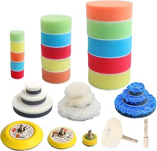 29pcs Drill Polishing Kit Car Detail Buffing Wheel with M6 Thread Backing Plate & 1/4” Hexagonal Shank,Car Sanding Polishing Waxing Pad for Drill and Mini Air Sander