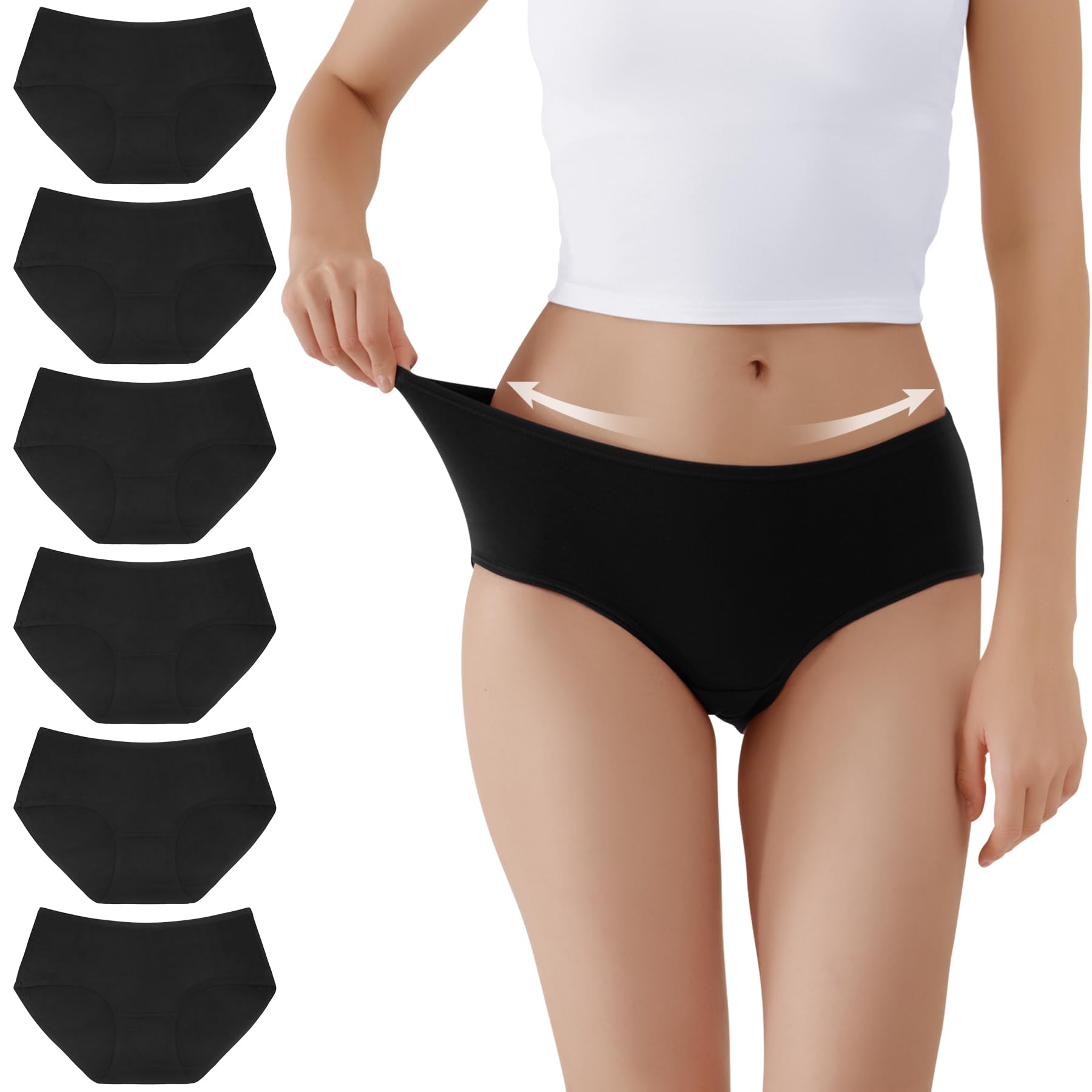 TUUHAW Mutande da Donna Midi Vita in Cotone Elasticizzato Pacco da 6