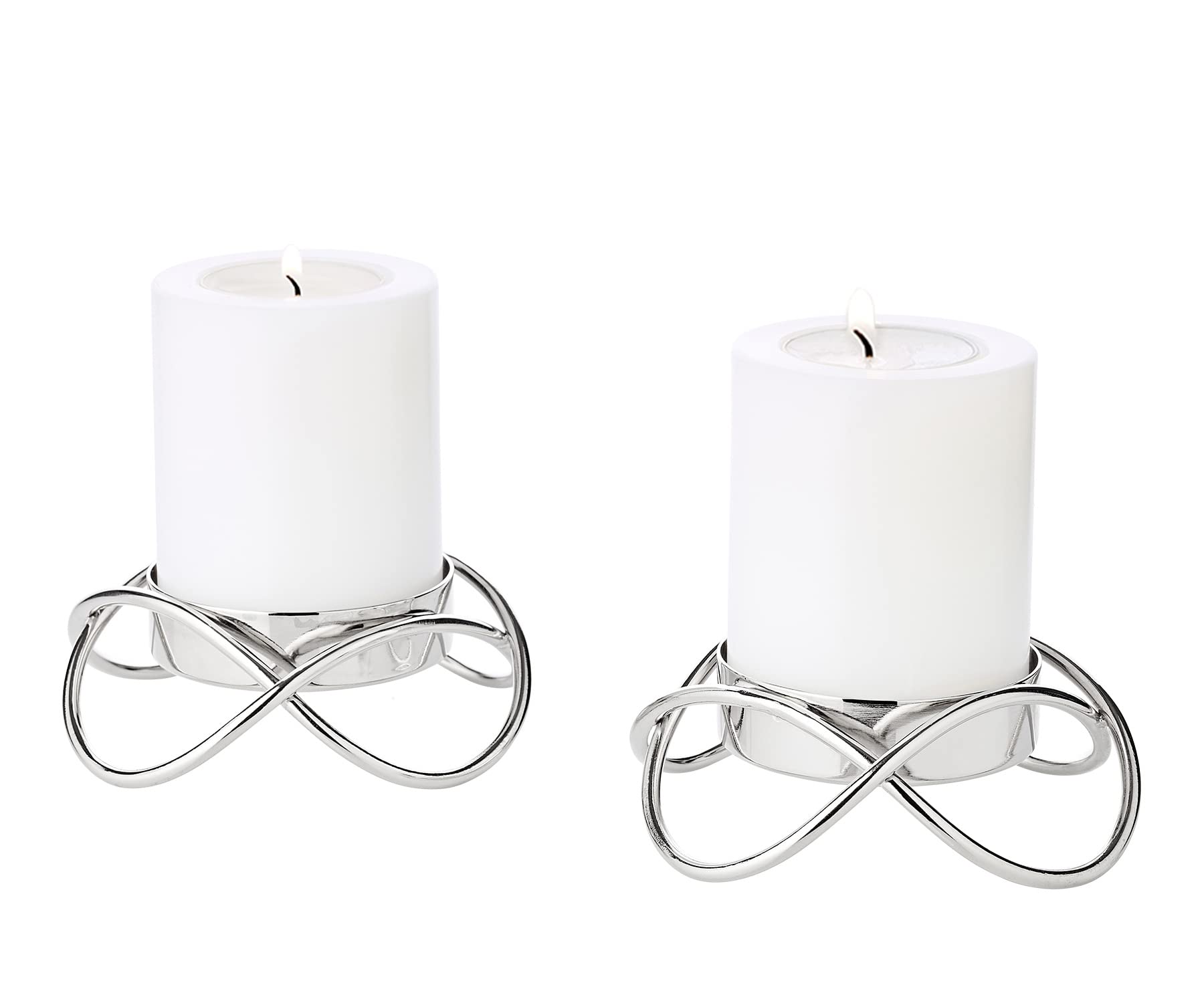 EDZARD Set Of 2 Candle Holders Bastia S, Nickel Plated Stainless Steel, For Pillar Candles (Diameter 10 cm, height 3 cm) (Silver)