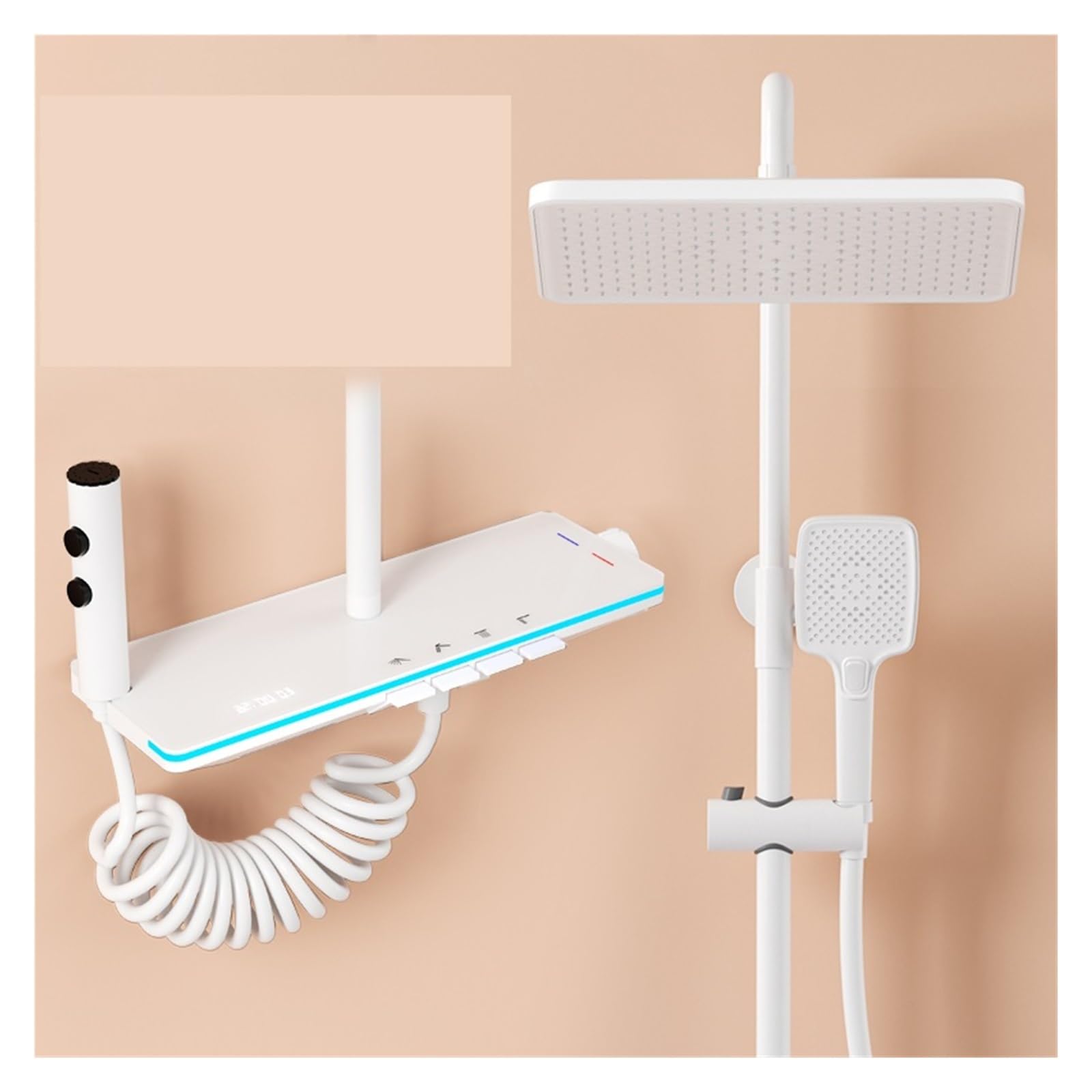 Doccia Digitale, Set doccia moderno for vasca da bagno con display digitale, set for soffione termostato for, for a pioggia montaggio a parete(White Thermostatic)