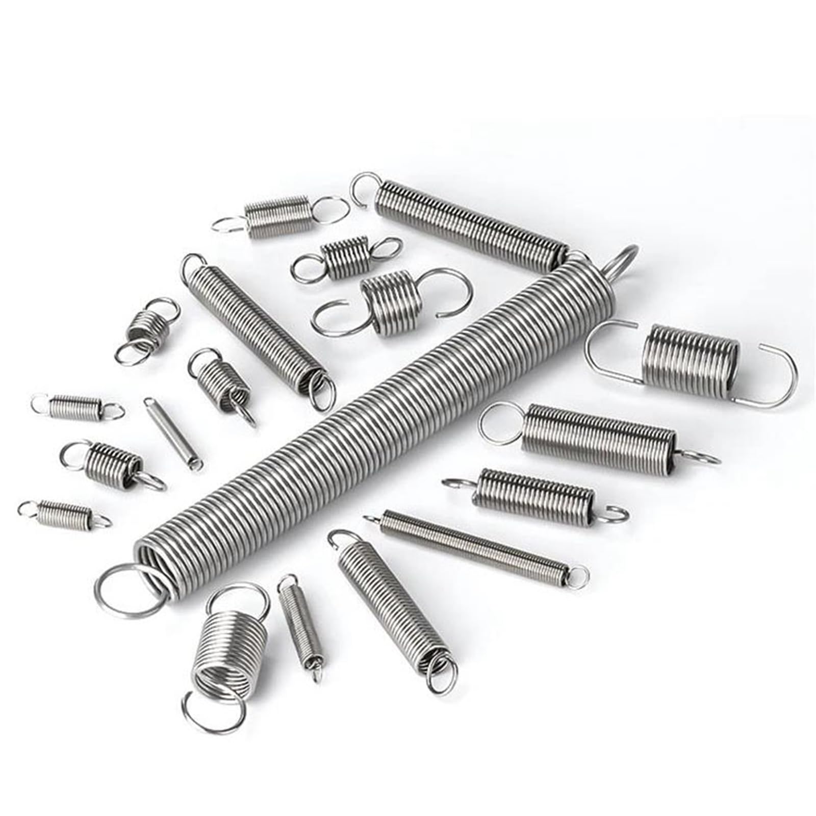 Produktbild von SellGood Zugfedern Aus Edelstahl 304 – 1,2 Mm Draht, Ø 8–12 Mm, Länge 30–250 Mm, Mit S-Haken, Für Türen, Fahrräder, Maschinen & Mehr