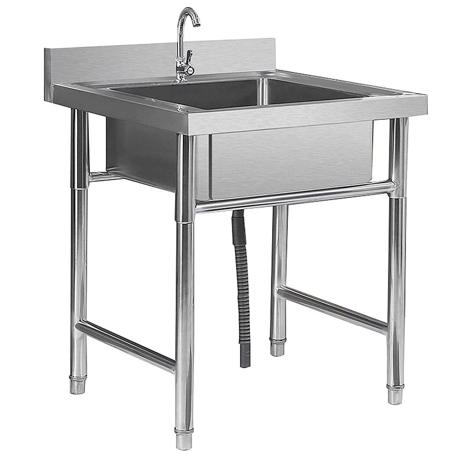 ZQFHSX 304 Stainless Steel Outdoor Sink,Freestanding Commercial Utility Sink with Single Cold Water tap for Kitchen, Laundry & Garage