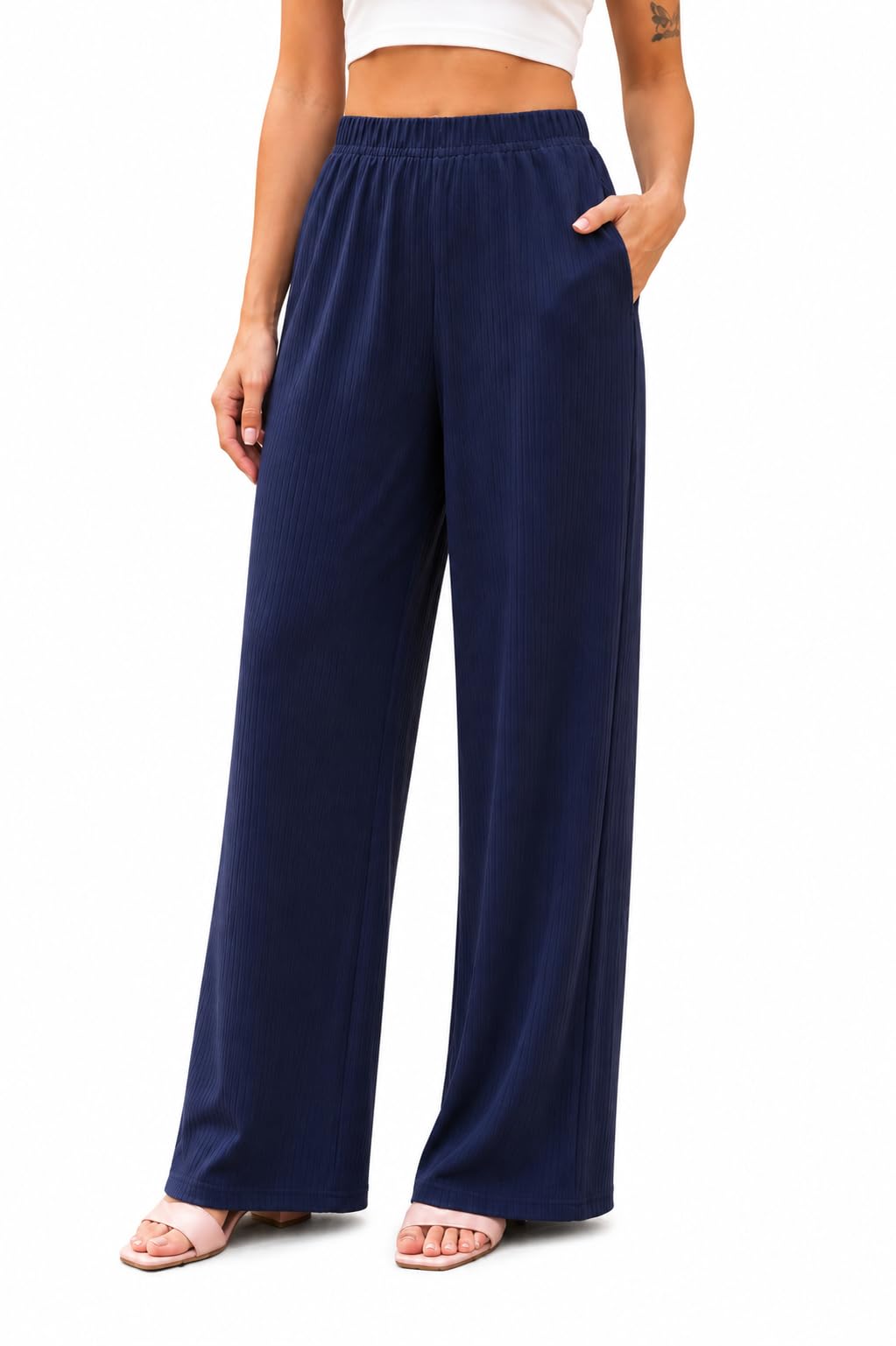 Women’s Wide Leg Palazzo Pants | Elastic Waist Loose Fit Casual Trousers-picture-54