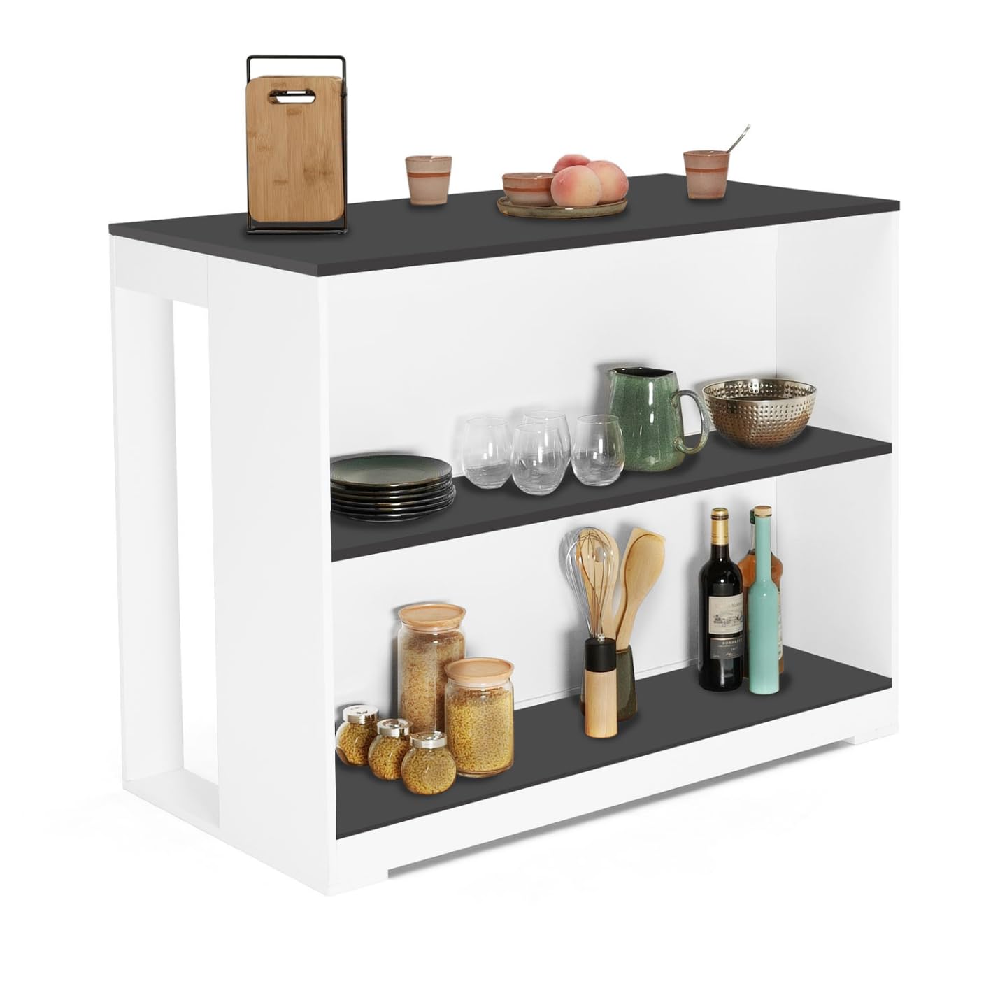 IDMarket - Tavolo bar a isola JUNO, legno bianco e piano grigio