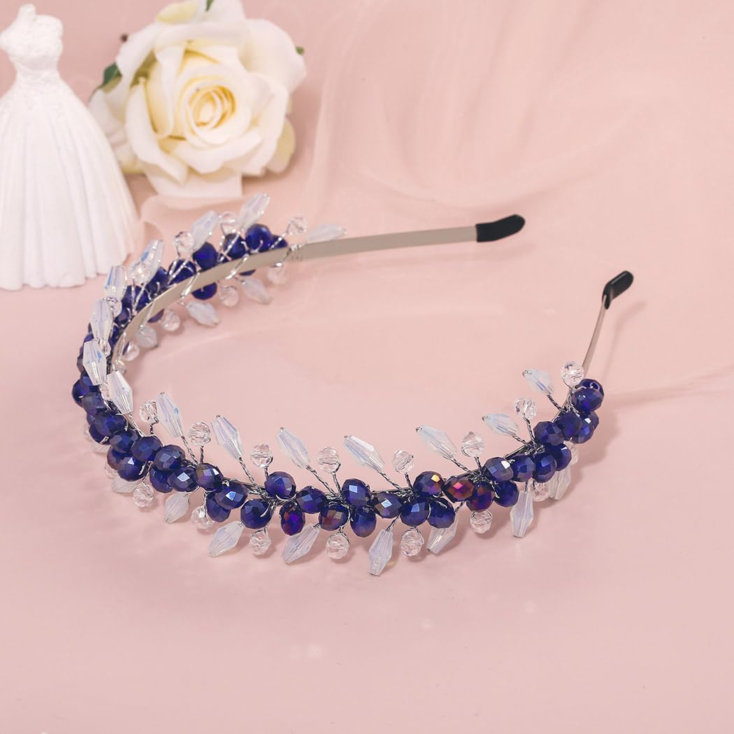 IYOU Bridal Wedding Headbands Blue Crystal Hair Bands Sparkly Rhinesotne Guest Birde Bridesmaid Hair Accessories for Women - Image 3