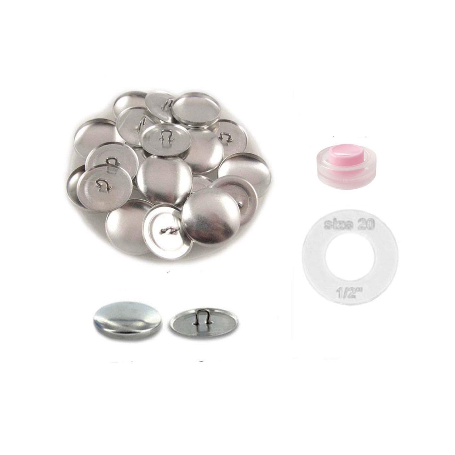 Size 20 (1/2") Buttons to Cover/Self Cover Buttons with Wire Backs by i Craft for Less - Qty 25 (25 - Size 20 Wire Back w/Tool & Template)