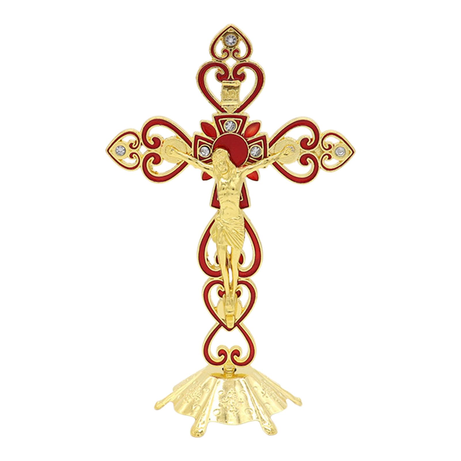 YWLUUOO Standing Crucifix Figurines on Cross Statues Tabletop Alloy Sculpture for Offices Home Ornament Gift Figurines