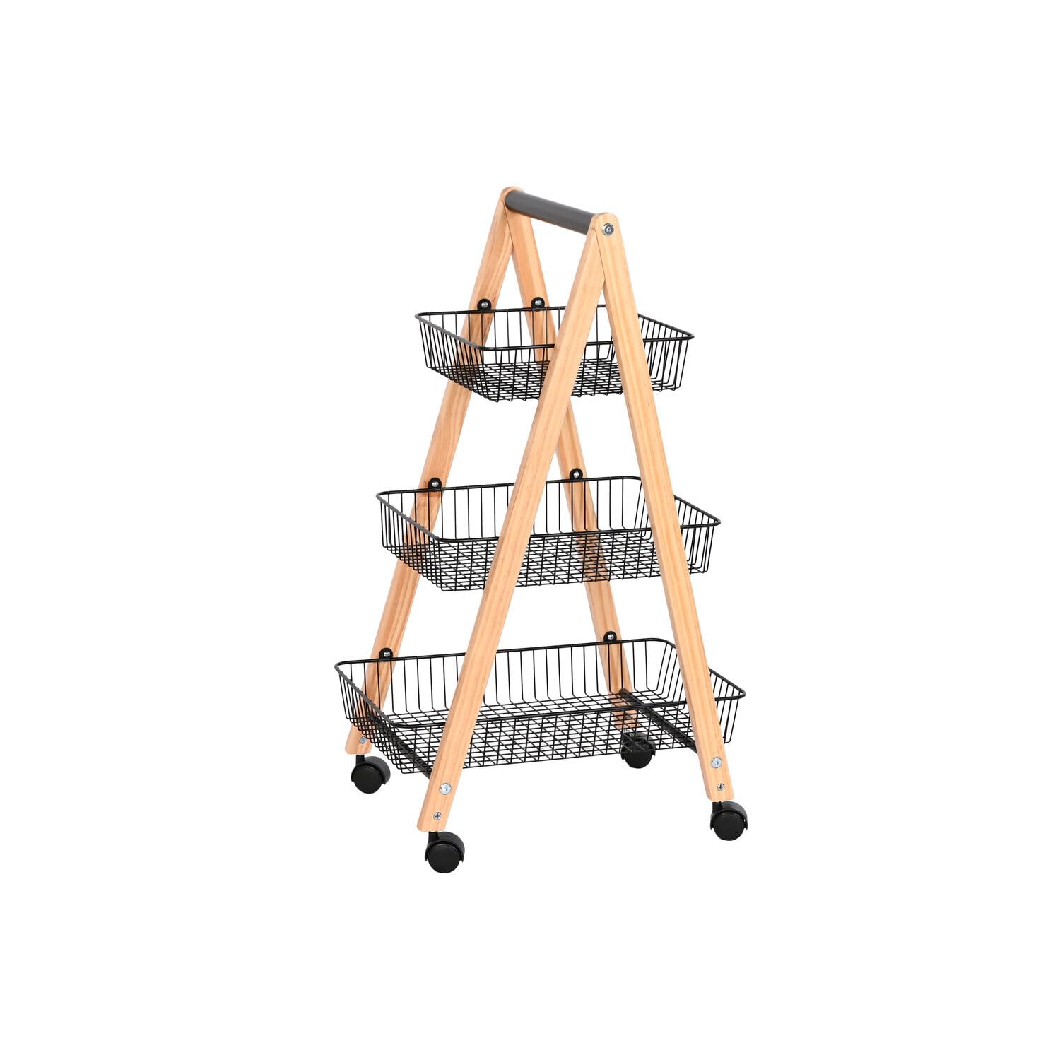 Chariot de service design industriel noir et bois de pin amovible 48 cm
