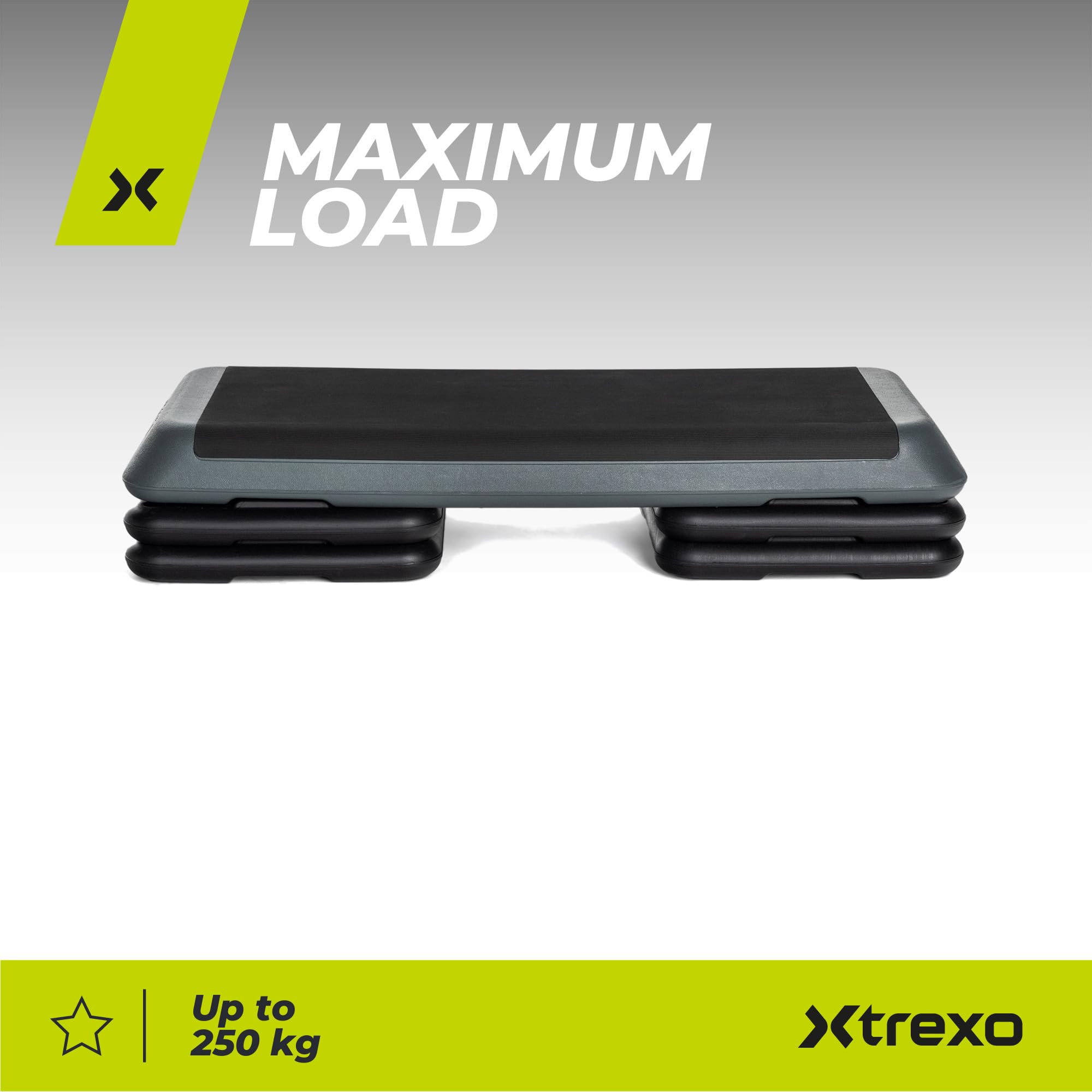 TREXO Step do Aerobiku 109 x 41 cm | Regulacja Wysokości 10-15-20 cm, Wytrzymały Materiał | Platforma do Ćwiczeń Cardio i Fitness do 250 kg | Szary | TRX-AS01