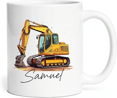 Taza de excavadora personalizada, taza de cerámica blanca divertida personalizada de 11 onzas, 15 onzas, taza de viaje para amantes de la