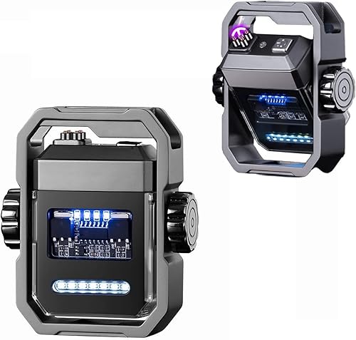 Miniatura 1 de Encendedor eléctrico fresco a prueba de viento doble arco Plasma encendedor USB recargable sin llama Encendedor giratorio plegable armadura forma