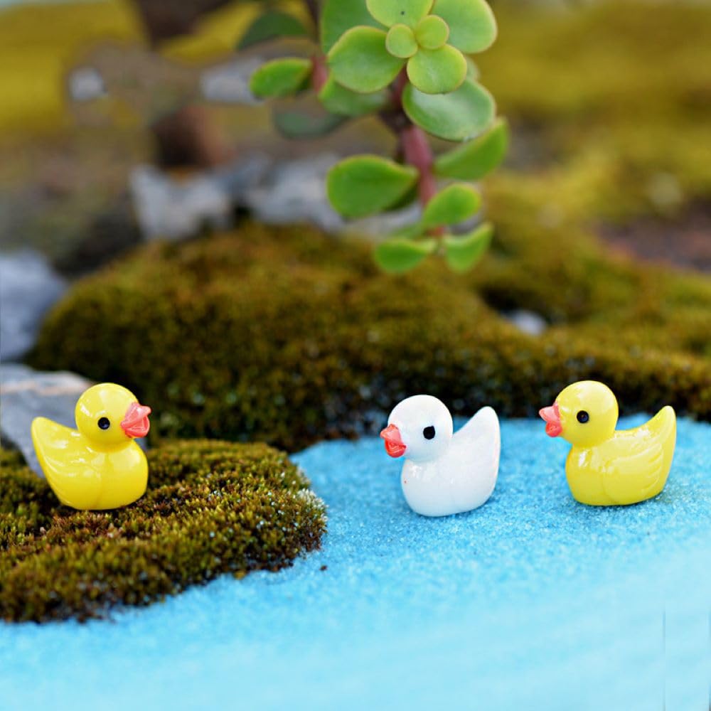Gixaxak 10 Pcs Creative Mini Yellow Duck Cute Home Trinkets Micro Landscape Succulent Moss Plants Duckling Ornament Micro Landscape Garden Home Scenery Resin Crafts Decorative (White