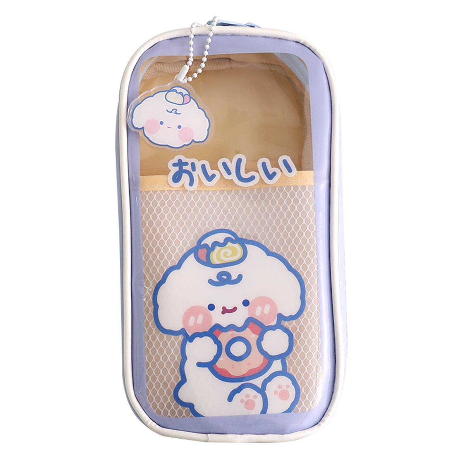 SHINsuke Kawaii Pencil Case with Bunny Bear Pendant, Back to School Supplies Stationery, Cute Clear Pencil Pouch Large Pencil Box (Purple)