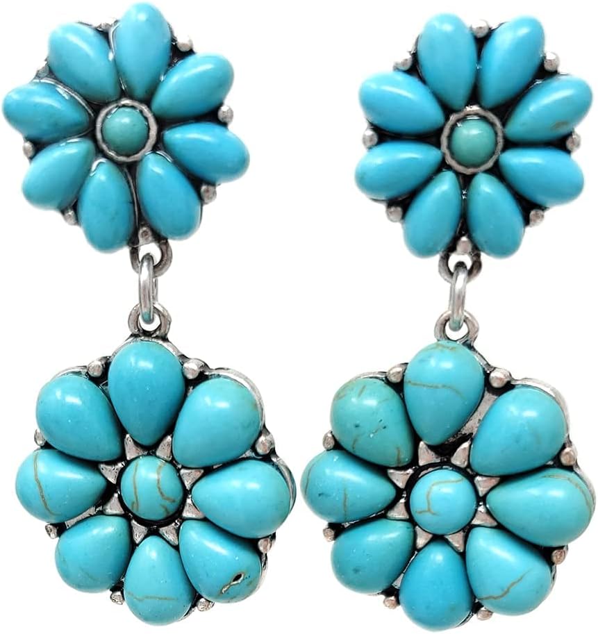 Emulily Western Concho Dangling Clip on Earrings Navajo (Turquoise)