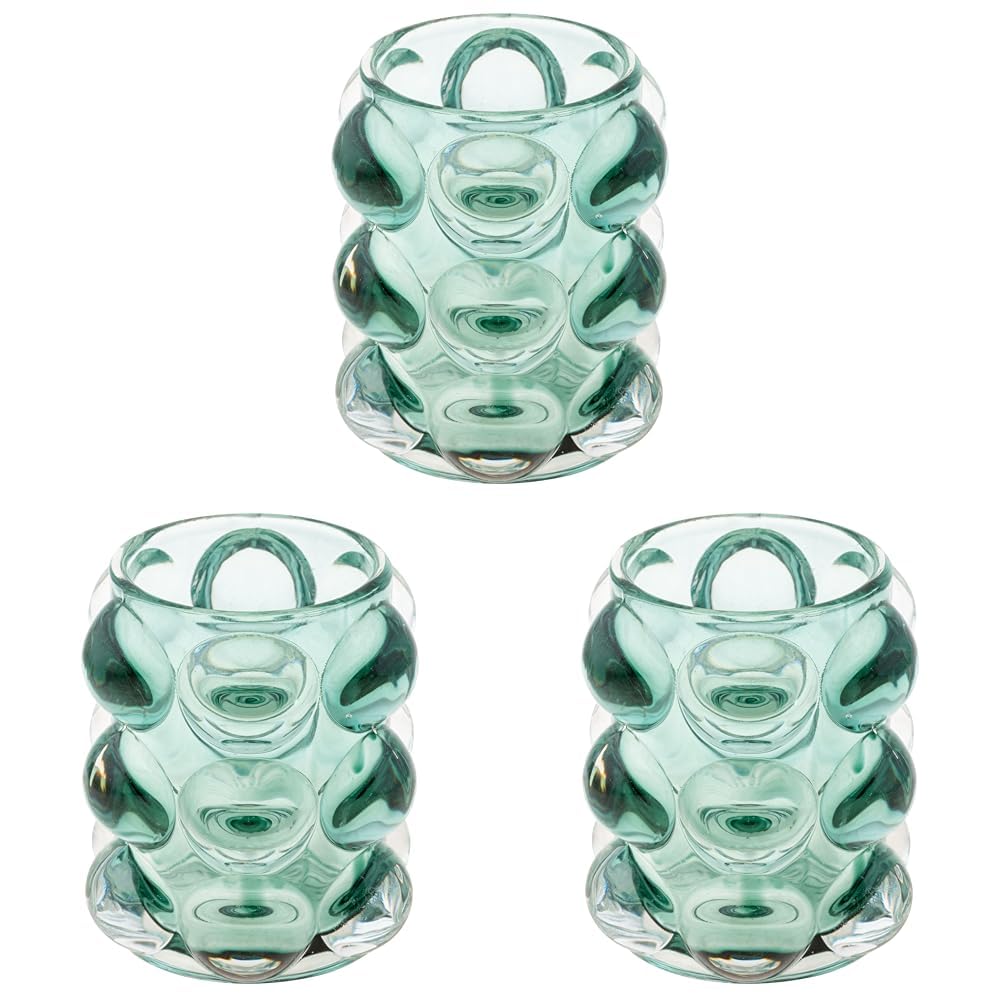 Karma, Lucia Hobnail Votive, Tea Lights Candle Holder, Glass Votive Candle Holders for Table Decorations, Baby Shower, Birthday Party, Weddings and Home Decor, Teal (Pack of 3)