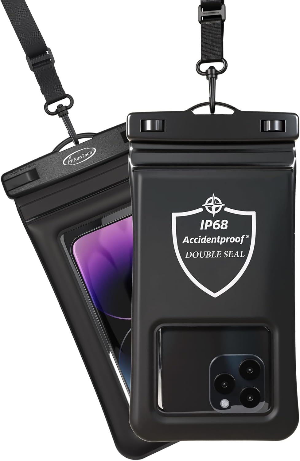 AiRunTech Floating Waterproof Phone Pouch,Double Seal Phone Case with Lanyard Protector for iPhone 17 16 15 14 13 12 Pro Max,Kayak Cellphone Bag Beach Cruise Ship Essentials Vacation Accessories Black + Black REGULAR SETS