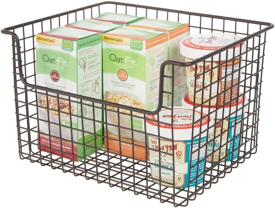 mDesign Metal Wire Food Storage Basket Organizer with Front Dip Opening for Organizing Kitchen Cabinets, Pantry Shelf, Bathroom, Laundry Room, Closet, Garage, Concerto Collection, Bronze