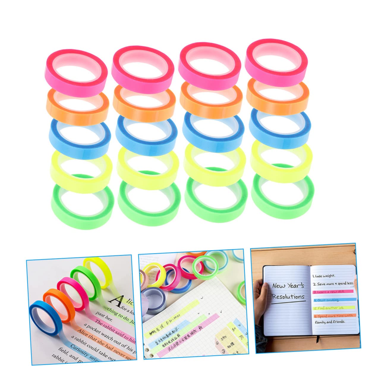 Cabilock 5 Juegos De Cintas Fluorescentes Para Lectura Resaltadores Adhesivos Marcadores De Página Portátiles Notas Adhesivas De 20 Rollos X 5