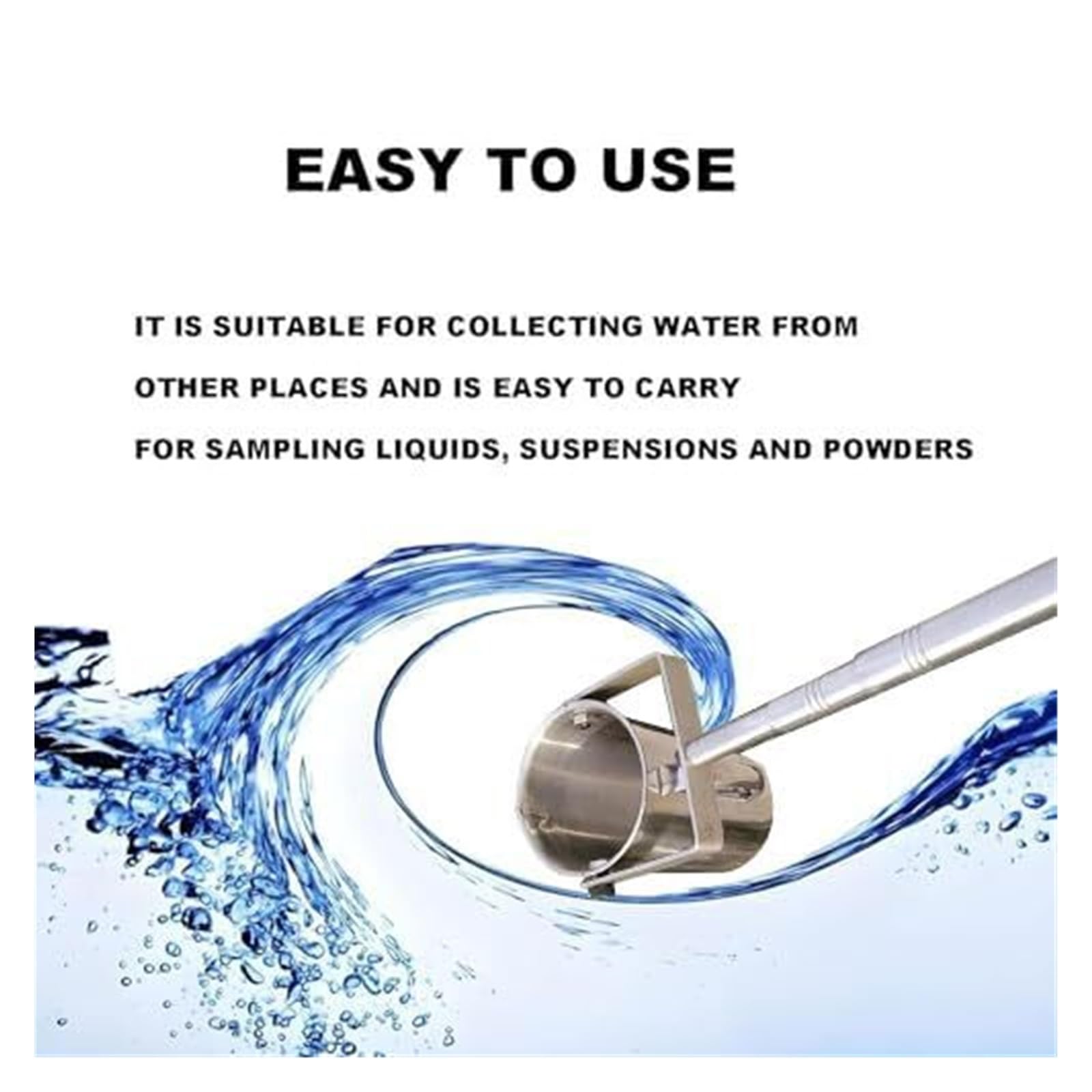 Campionatore d'acqua telescopico, 1000 ml, asta estensibile da 1,2 m a 4,9 m, in acciaio inox, per laghi, fiumi, stagni, raccolta dell'acqua, test ambientali