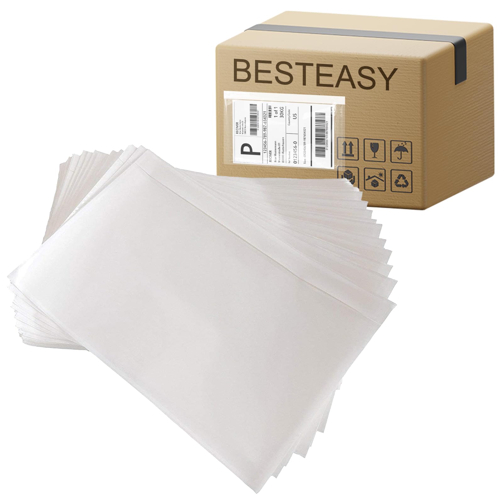 BESTEASY 6" x 9" Packing List Pouches, Strong Adhesive Plastic List Label Envelope, Clear Top Loading Packing List 200 Packs
