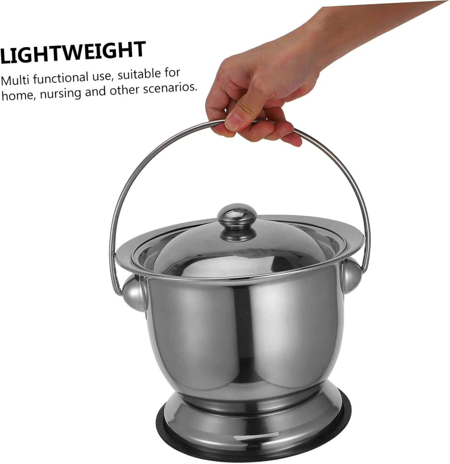 Portable Stainless Steel Chamber Pot with Lid Night Urinal for Adults Elderly and Pregnant Women Easy Clean Bedside Pee Bucket for Home Use and Camping