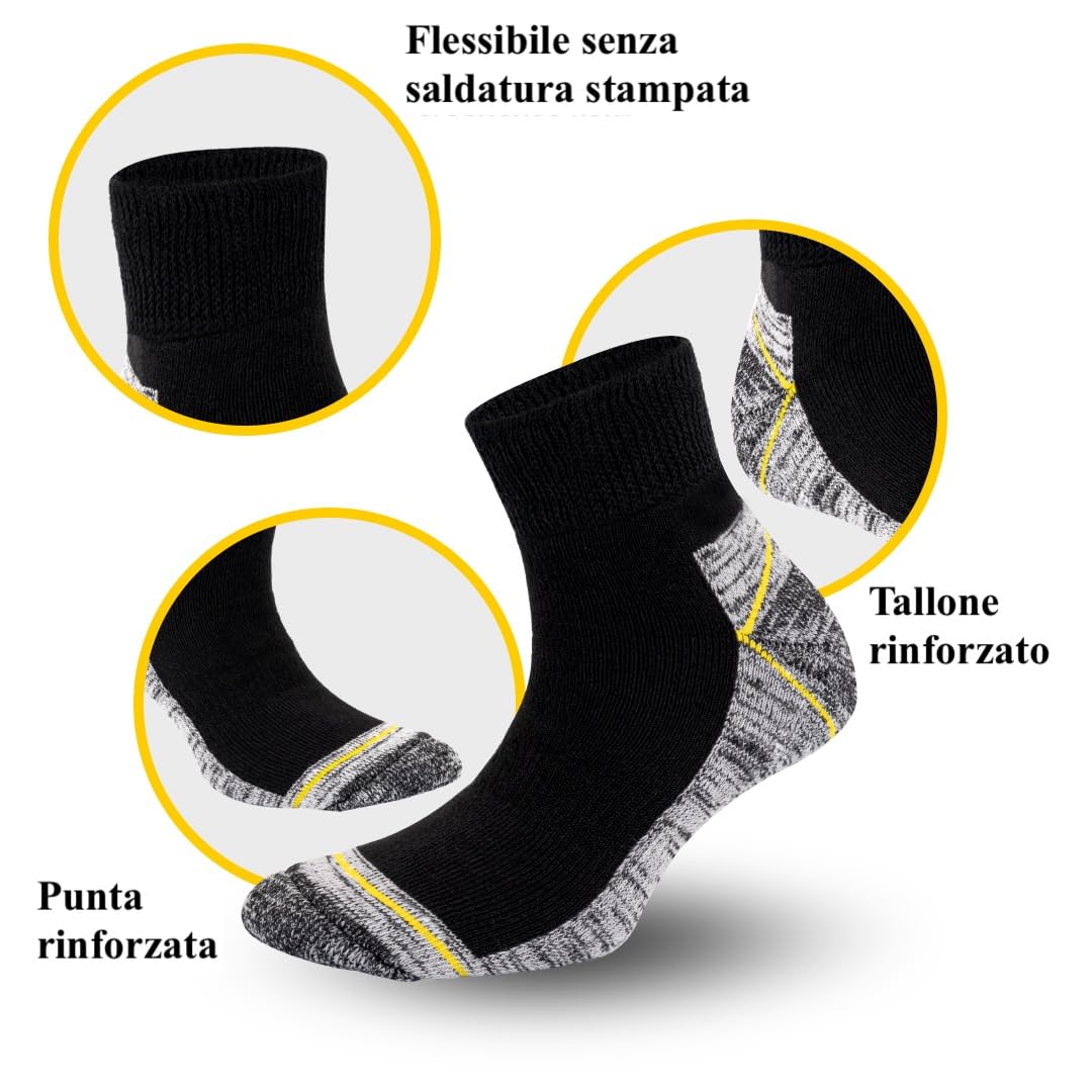 Metrium 6 paia di calzini corti da uomo da lavoro da uomo 39 – 42/43 – 46 calzini da lavoro resistenti e anti-foro. Traspiranti extra forti in spugna.