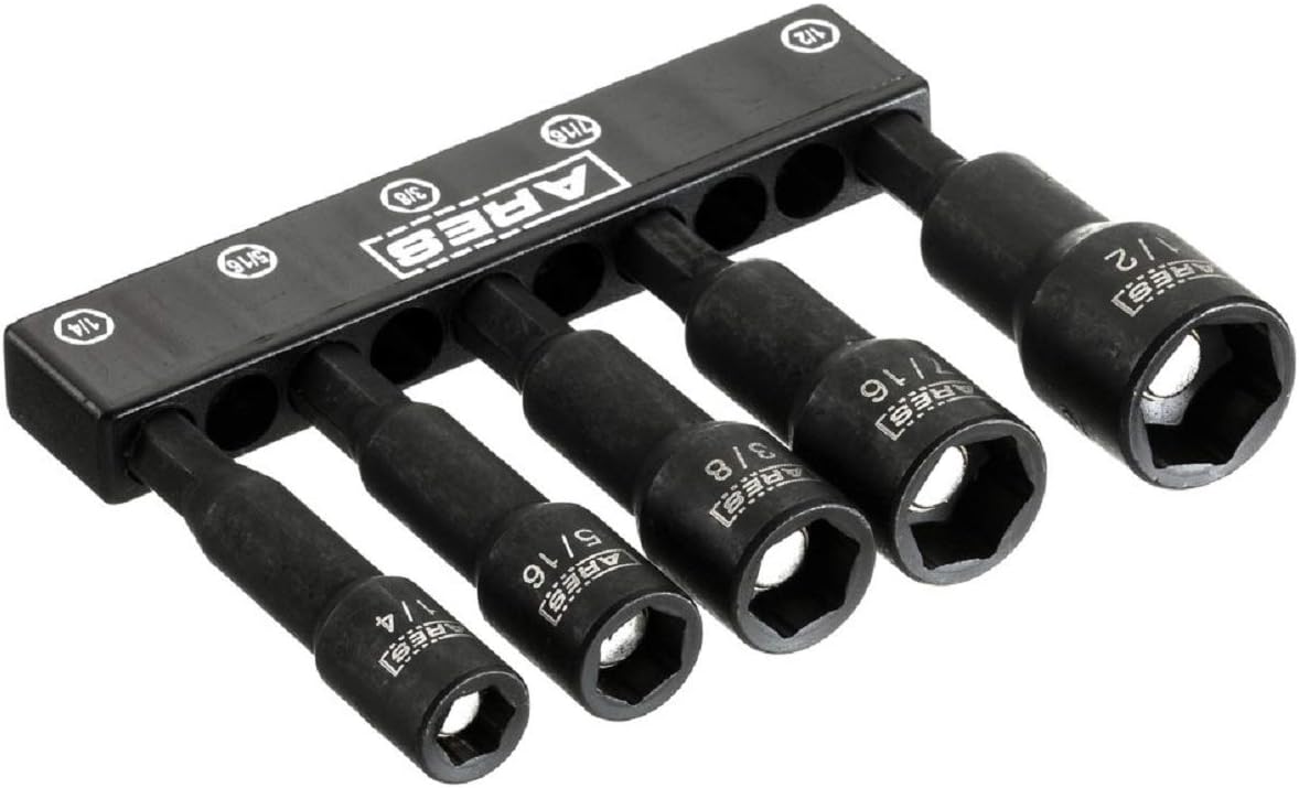 ARES 70028-5-Piece SAE Impact Magnetic Nut Driver Set - 2 1/2-Inch Impact Grade Nut Setters with Industrial Strength Magnet