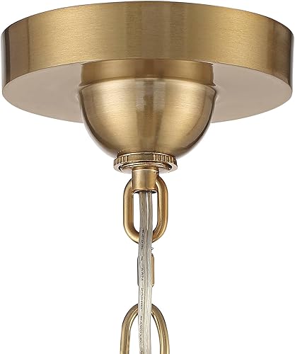 Miniatura 6 de Stiffel Rainey - Lámpara de araña de latón cálido de 32 pulgadas de ancho de mediados de siglo, pantalla de tambor blanco roto, 6 lámparas para