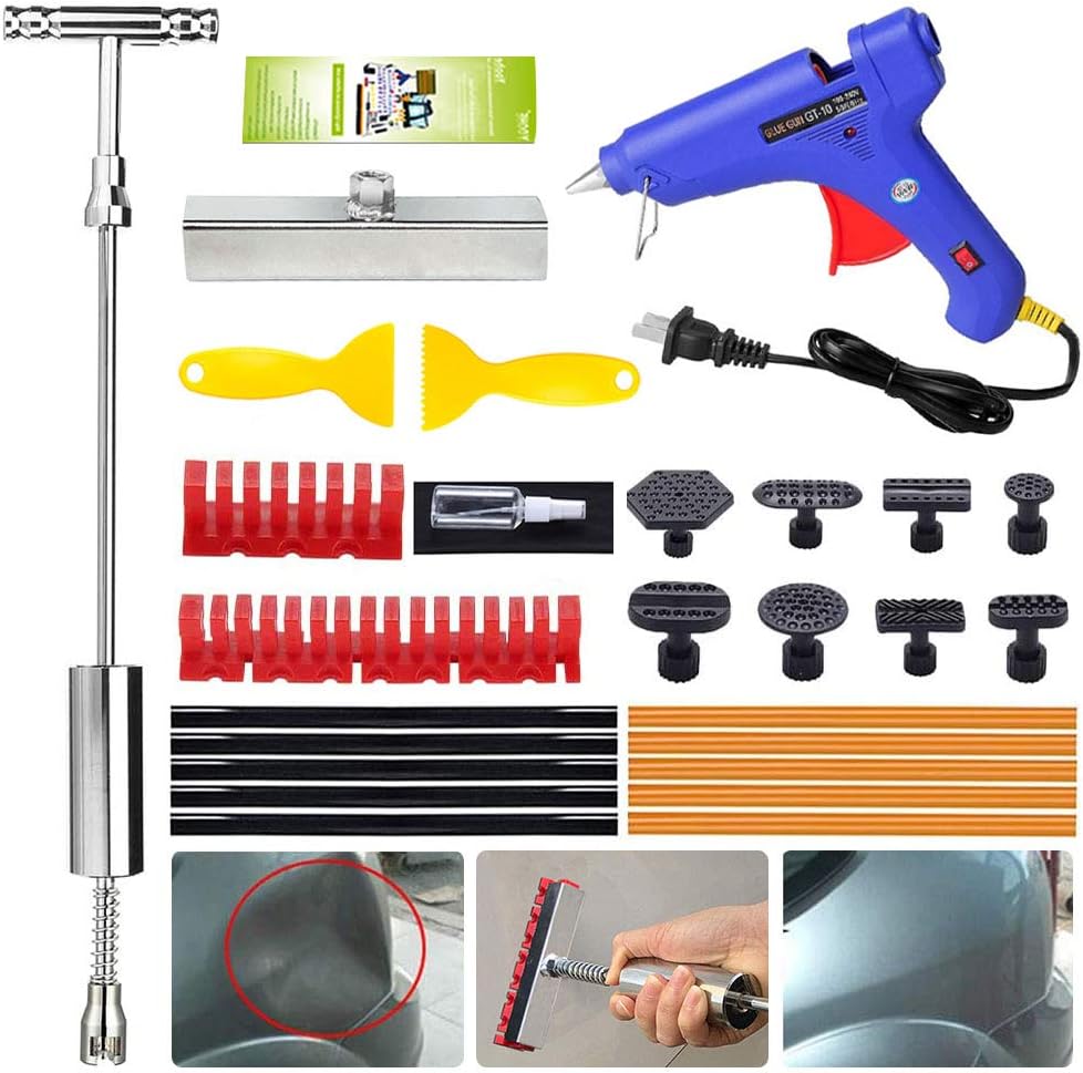 YOOHE Car Dent Puller Kit - Paintless Dent Repair Kit, Dent Puller Slide Hammer T-Bar Dent Removal Tool with T-bar Head Dent Puller and Thickened Pulling Tabs for Car Dent Remover