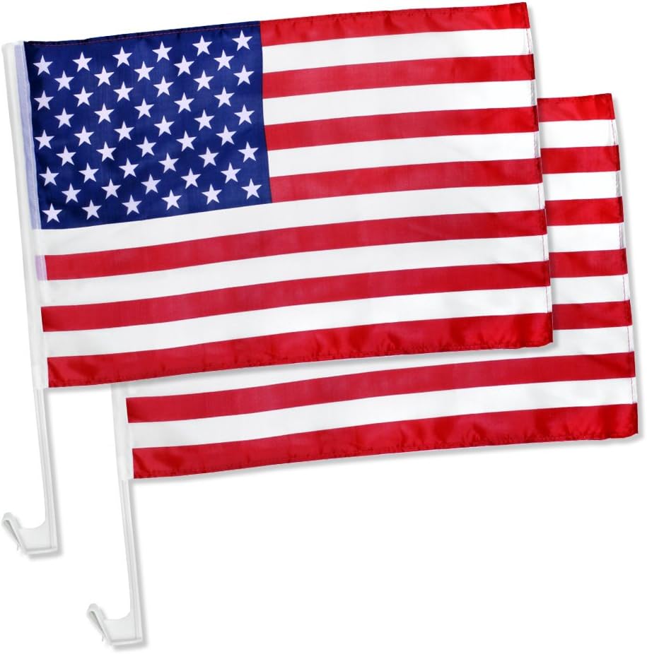 The Flag Company 2x US American Patriotic Car Window Clip on USA 17" x 12" - Pack of 2