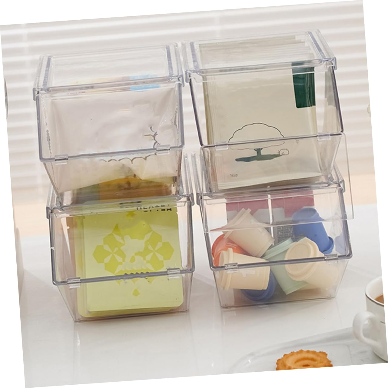 Alipis Organizador de Bolsitas de Té Acrílico 4 Piezas, Gran Capacidad | Apilable, Diseño Simple y Elegante, para Sobremesa, Acabado Limpio y Decorativo