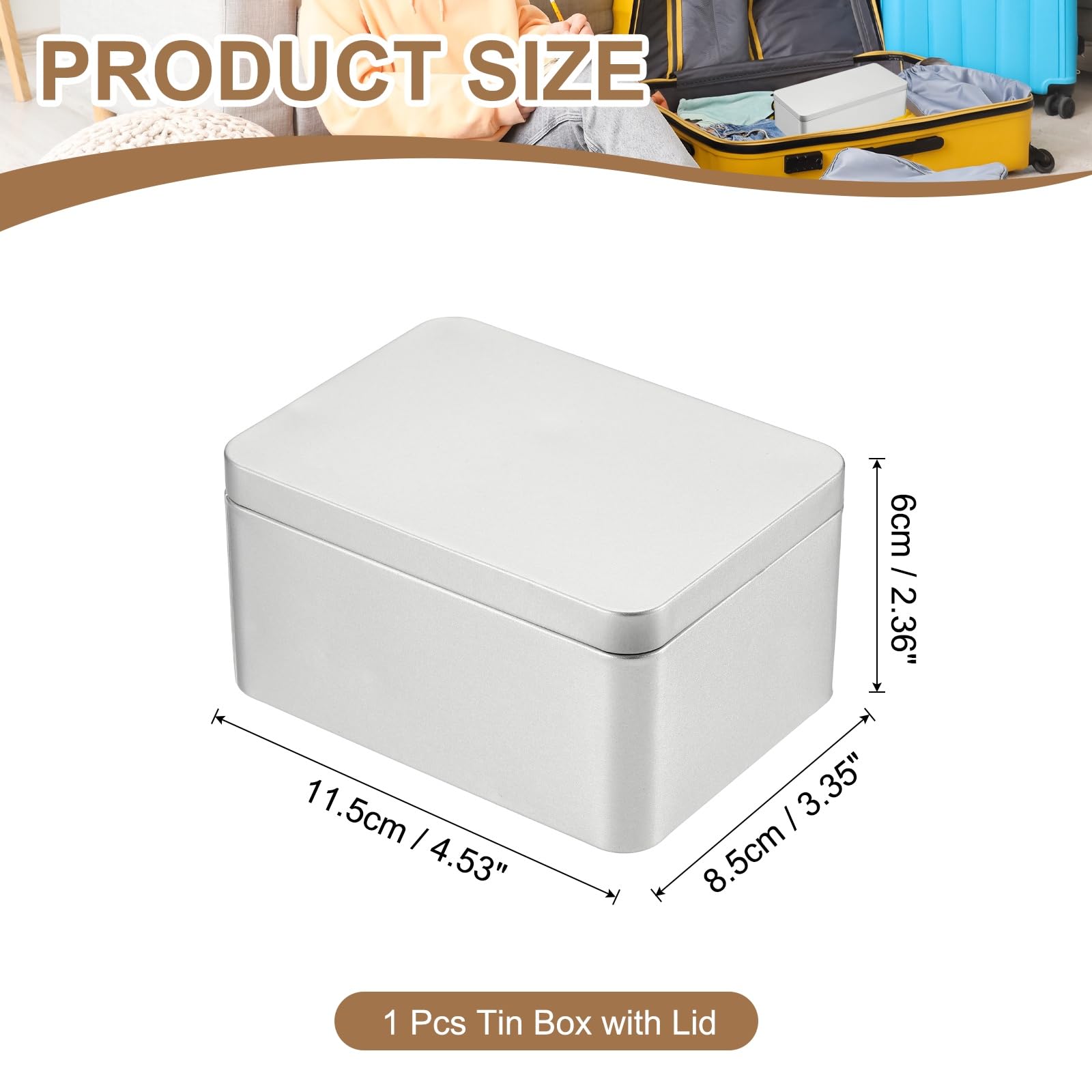 PATIKIL Rectangular Tin Box 4.5"x3.3"x2.3" - Image 2