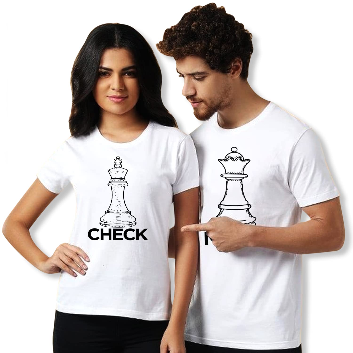 E-Shop Regular Fit T-Shirt for Men & Women/Couples, T-Shirt for Husband and Wife, Girlfriend and Boyfriend T-Shirt, Honeymoon T-Shirt, Set of 2 (E-Shop-ctshirt-002-ML_WL) White