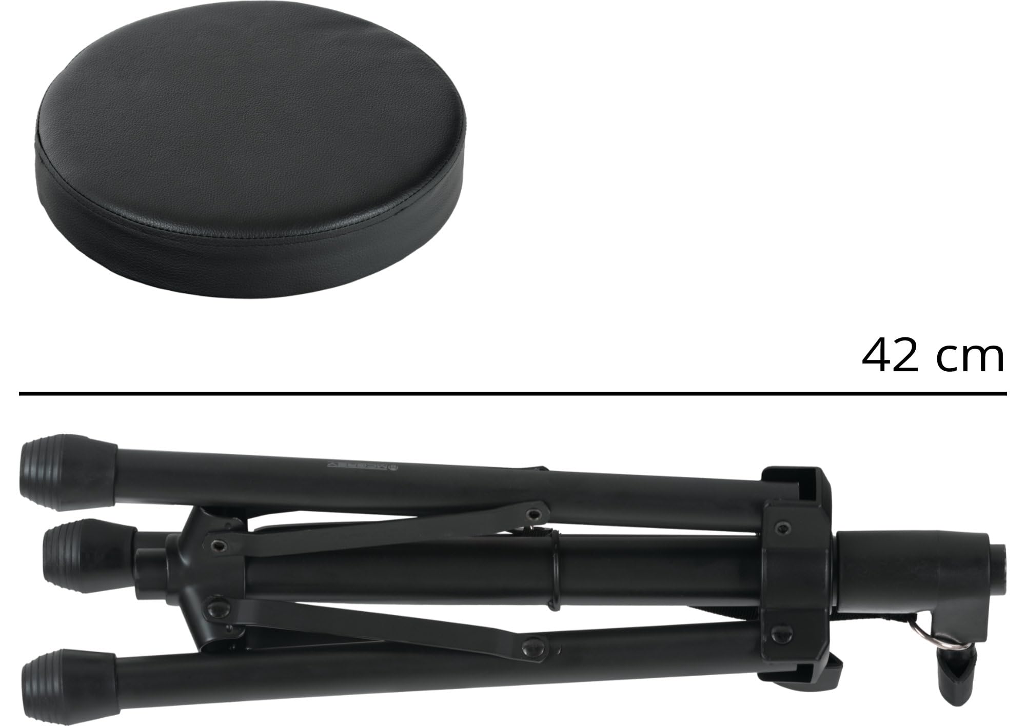 McGrey KD-10 Sgabello Pieghevole Leggero per Batteria - Sgabello Regolabile in Altezza con Dimensioni Compatte per il Trasporto - Seduta Rotonda Imbottita - Struttura Robusta in Tubo d'Acciaio - Nero