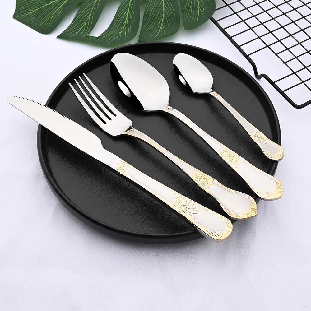 Besteck-Sets Vintage Gold Geschirr 18 10 Edelstahl Geschirr Set Besteck Küche Besteck 24Pcs