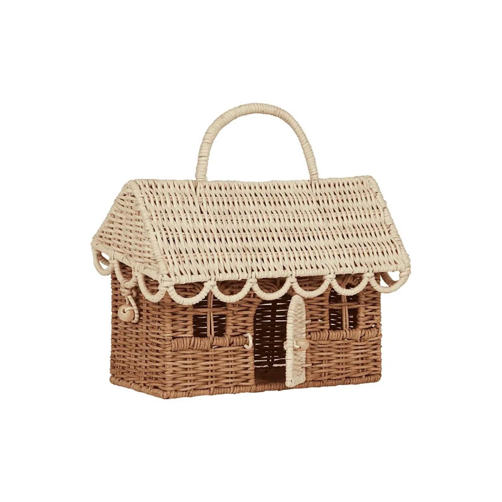 House Shaped Basket House Rattan Bag Wicker Woven Handbag Straw Knitted Box Bags for Women Handmade Travel Beach Square Basket