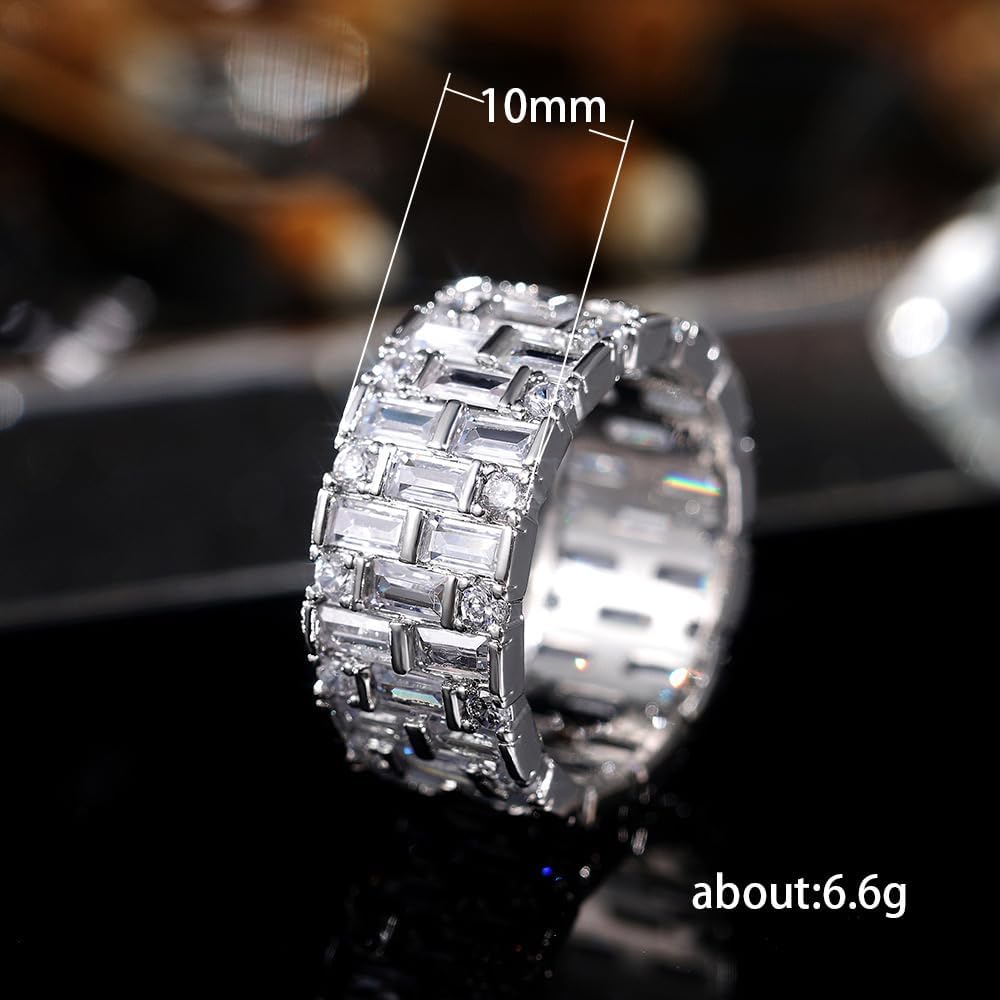ENDLESSNESS & ETERNITY Full Eternity CZ Cubic Zirconia Marquise Cut 14K Gold Plated Wedding Band Ring Chunky Statment Band Ring
